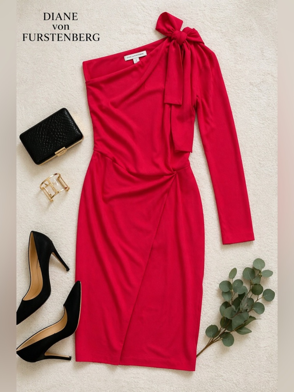 Diane Von Furstenberg Bowman One Shoulder Red Cocktail Dress Size 2 DVF Wedding